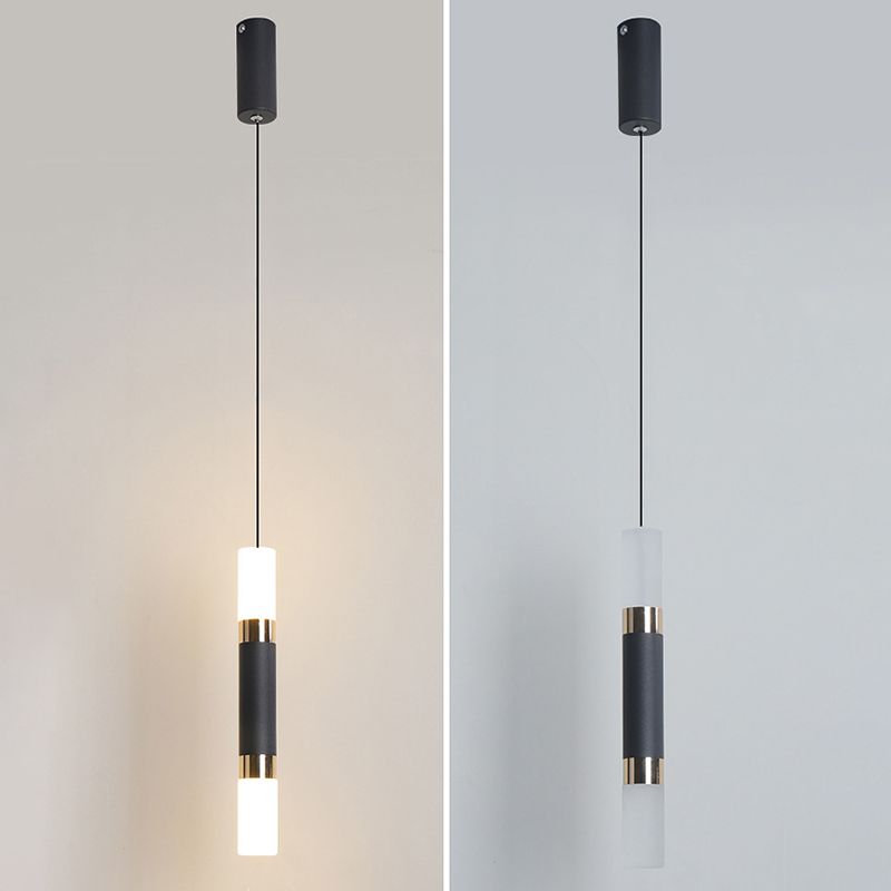 Black Finish Tube Pendant Lamp Modern 1-Head Acrylic LED Ceiling Light Fixture for Bedroom