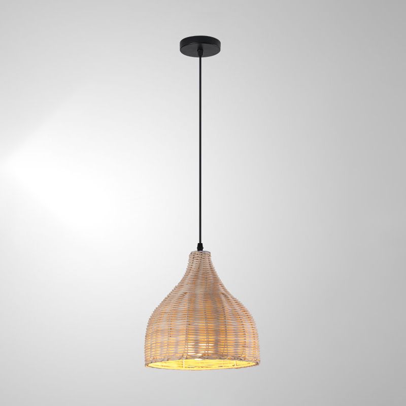1-Light Hanging Light Fixture Asian Style Pendant Lamp with Rattan Shade for Living Room