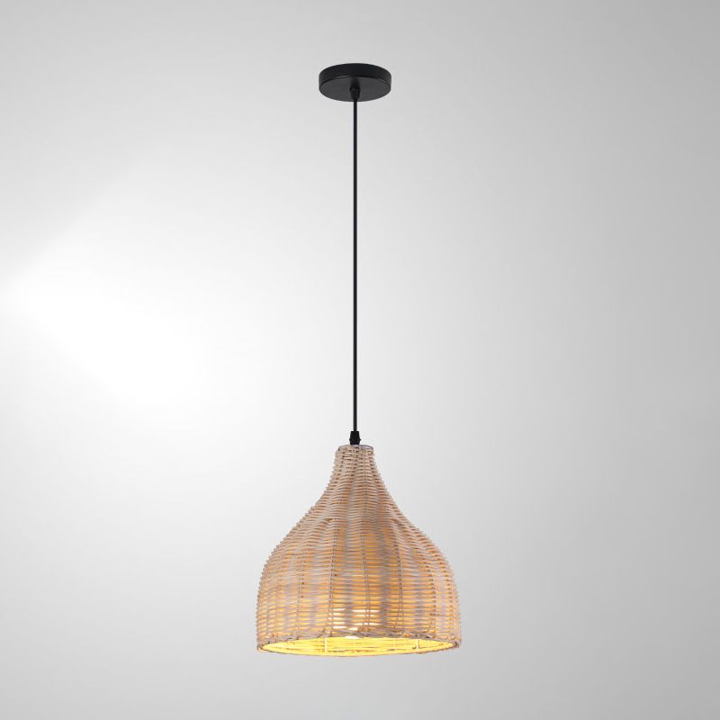 1-Licht-Hangleuchte-Leuchte asiatische Pendellampe mit Rattan-Schatten für Wohnzimmer