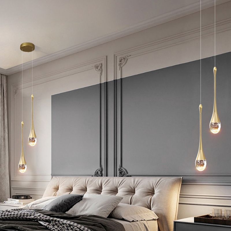 Luce a ciondolo a led lacrima oro in moderna luce in alluminio in alluminio in alluminio con tonalità di cristallo