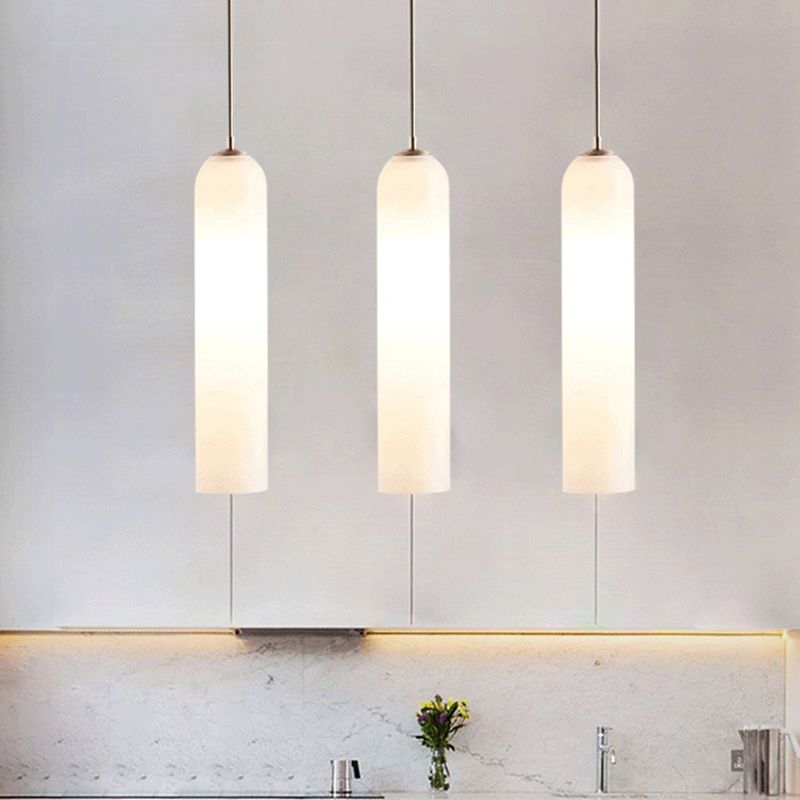 Modern Concise Cylindrical Pendant Light Wrought Iron Single Hanging Lamp with Glass Shade