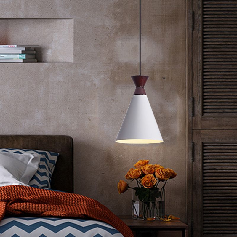 Wide Flare Drop Pendant Light Modernist Iron 1 Head Bedside Suspension Lamp in Black/Grey/White