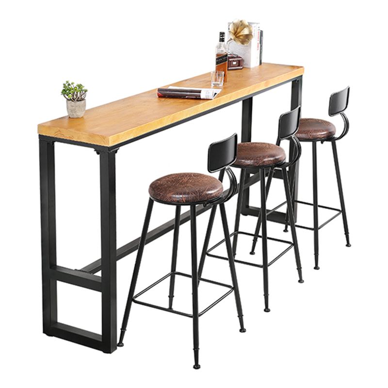 Rectangle Solid Wood Bistro Table Natural Bar Height Pub Table with Footrest
