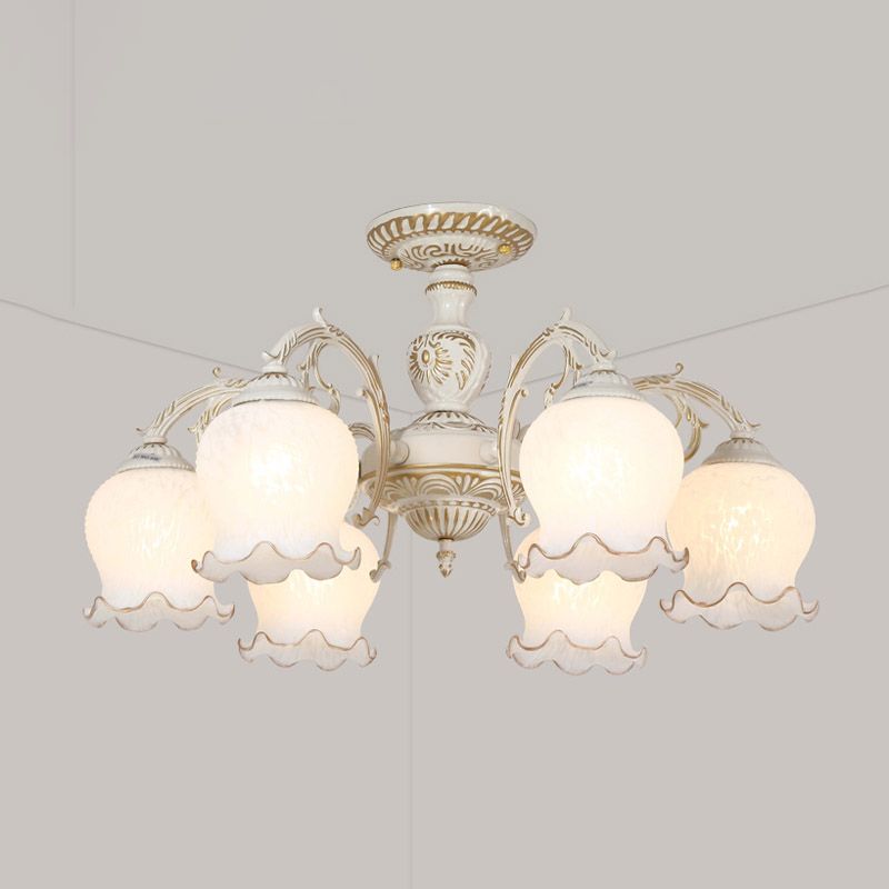 Blume Wohnzimmer semi Flush Rustikale Weiss Glas 3/5/6 Bulben Beige Flush Mount Light Halterung