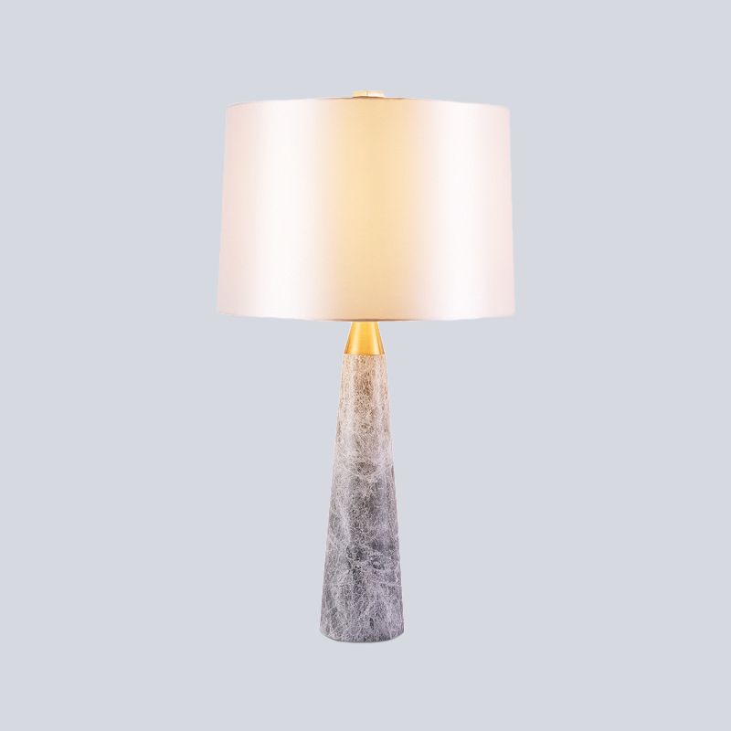 Fabric Drum Shape Study Lamp Modernist 1 Head White Task Lighting with Marble Base