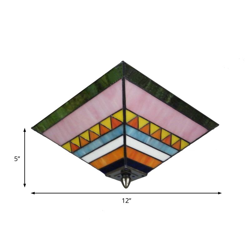 Plafonnier pyramide multicolore, vitrail artisanal, 2 ampoules, plafonnier pour Foyer