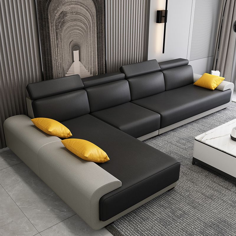 Contemporary Faux Leather Sectional Sofa Pillow Top Arm Cushions Seating for Living Room
