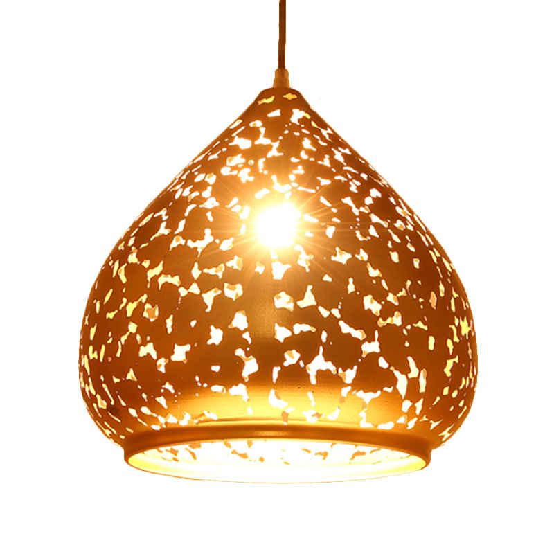 Arab Carved Pendant Light Metal 1 Bulb Suspended Lighting Fixture in Silver/Bronze/Brass  for Bedroom