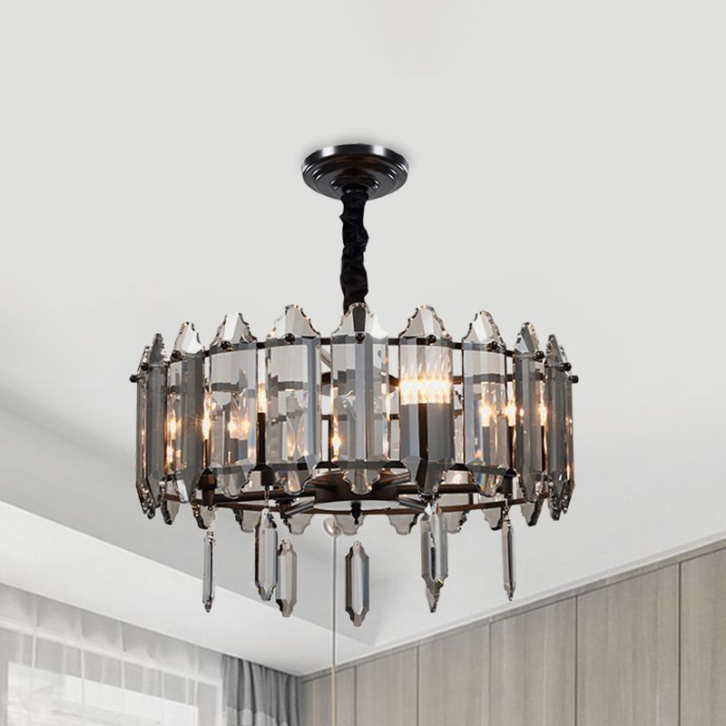 Lampadario a soffitto della camera da letto circolare moderna Crystal 6 teste Black sospeso Luce a sospensione