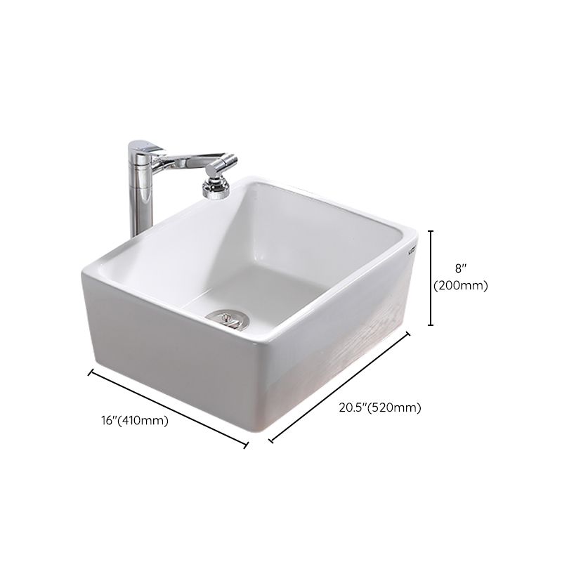 Contemporary Bathroom Sink Pop-Up Drain Porcelain Rectangular Vessel Lavatory Sink