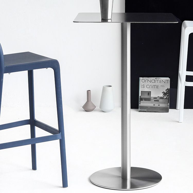 Industrial Silver Counter Height Table Metal Pedestal Bar Table