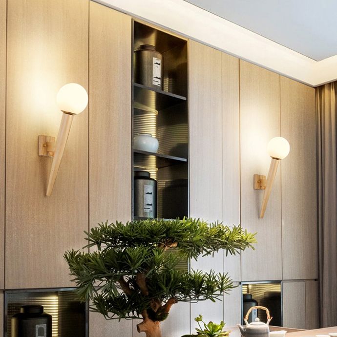 Japanese Style Wood Wall Light Geometric Shape Wall Sconce Lamp Fixture for Bedroom