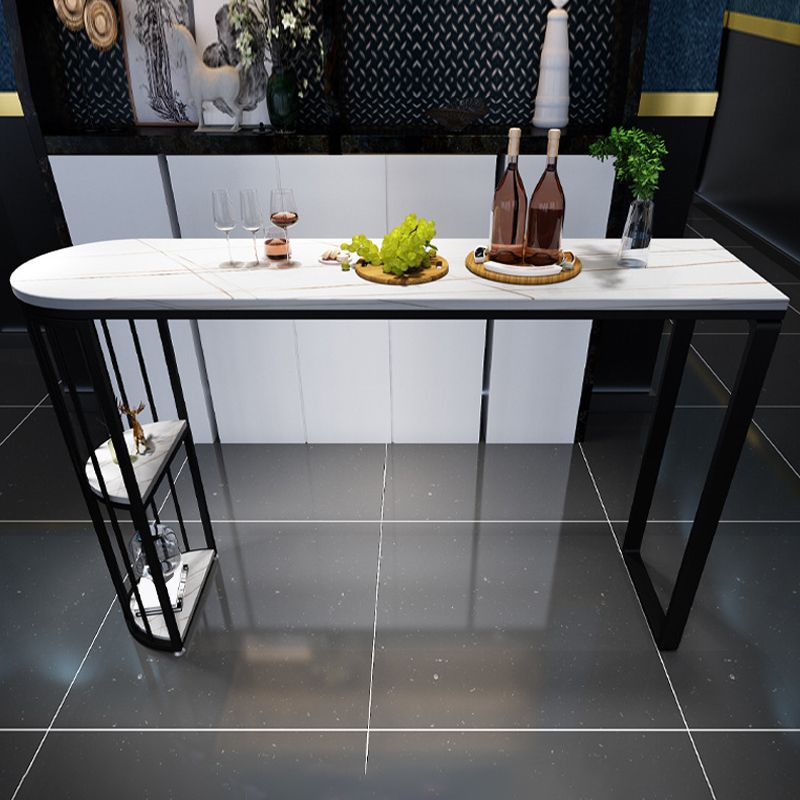 Modern Stone Bar Table Metal Base Dining Table with Storage Shelves