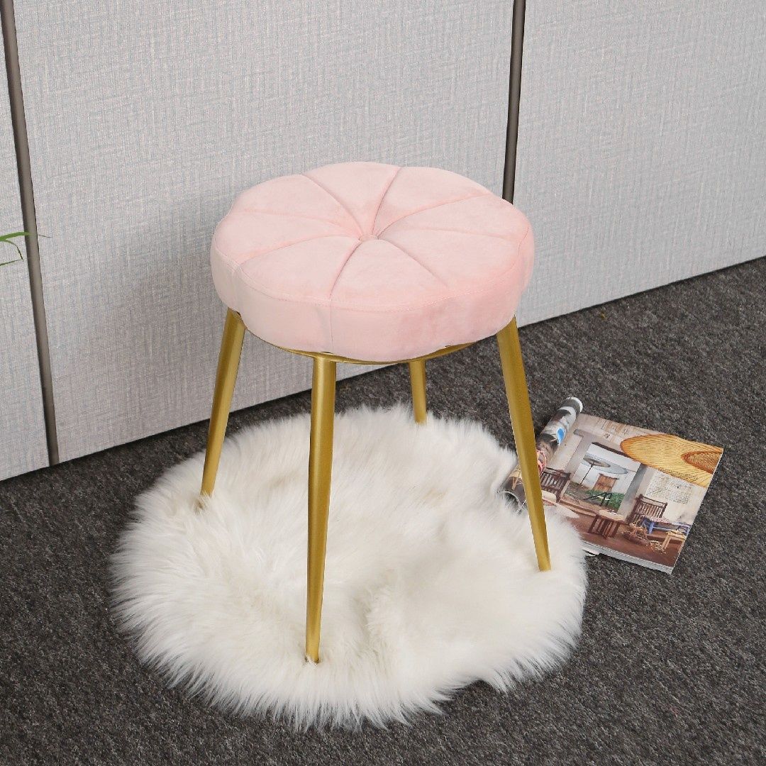 Velvet Upholstered Ottoman Velvet Colored Flower Shape Metal Frame Ottoman