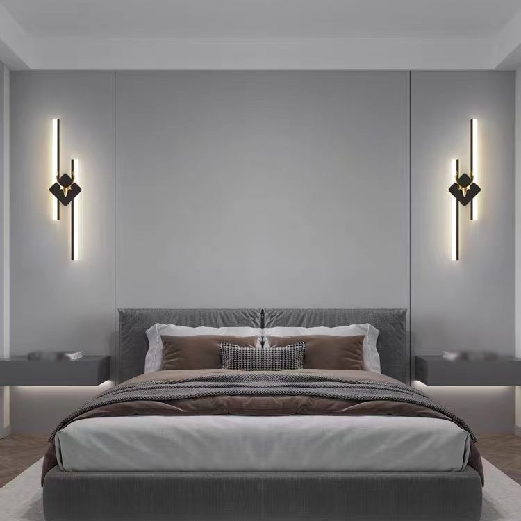 Linear Shape Metal Wall Lights Modern Style 2 Light Wall Mount Lamps in Black