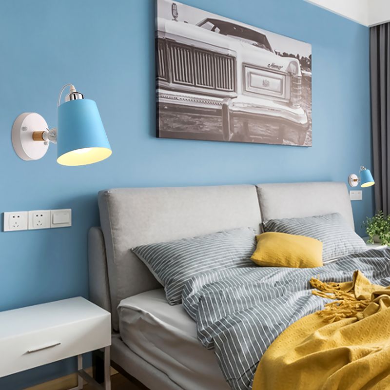 Gray/White/Pink/Yellow/Blue/Green Conical Sconce Light Fixture Minimalist Metal 1 Light Wall Mount Lamp for Bedside