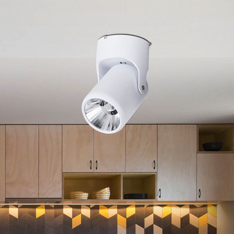 Lámpara mini semiplana de moda en ático, con pantalla cilíndrica LED Metal giratorio lámpara de techo, adecuada para Sala de estar