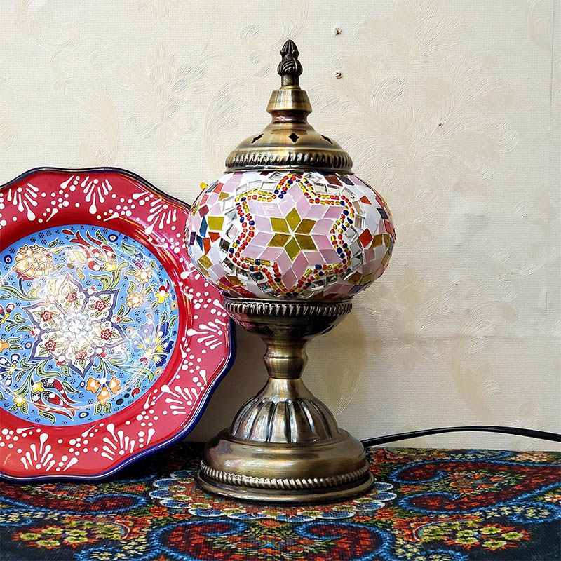 1-Light Global Table Lamp Traditional Mosaic Glass Night Light for Living Room