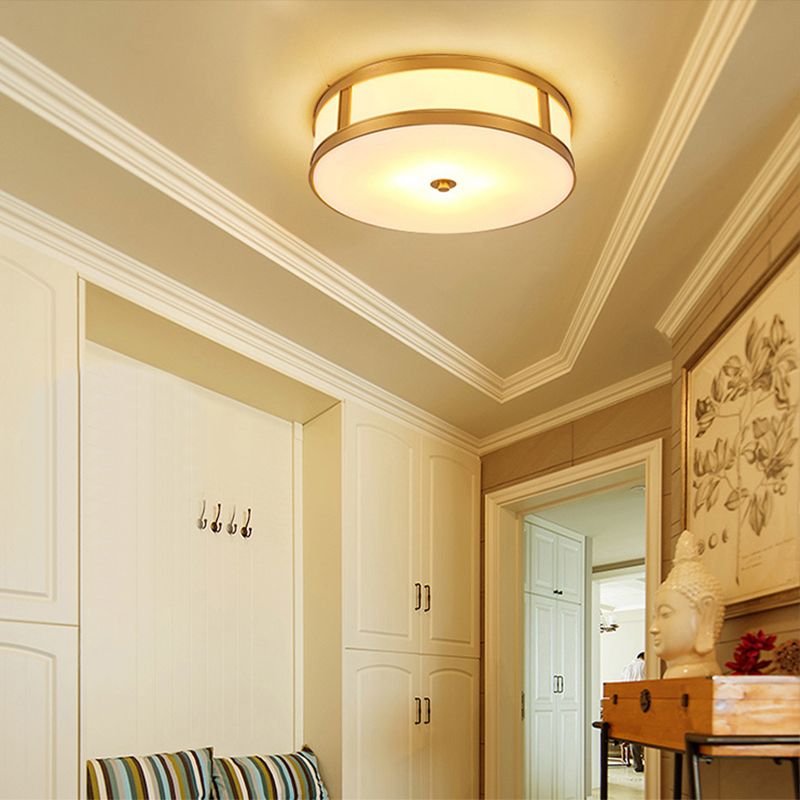 Montura de oro de vidrio en la circular de cobre de estilo clásico de cobre Luz de techo para sala de estar