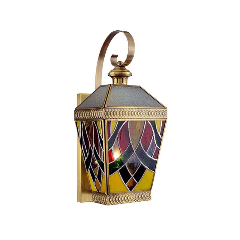 1 Light Wall Mount Lamp Arab Style Corner Sconce Lighting with Pyramid White/Red Glass Shade