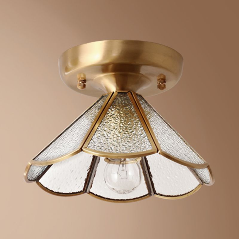 Brass Ceiling Light Fixture Vintage Glass Scalloped Semi Flush Mount Light