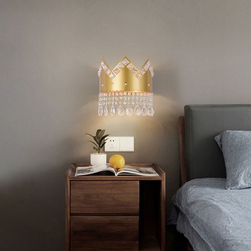 Crown 2 - Light Wall Light Iron and Crystal Post Modern Wall Fixture in Gold