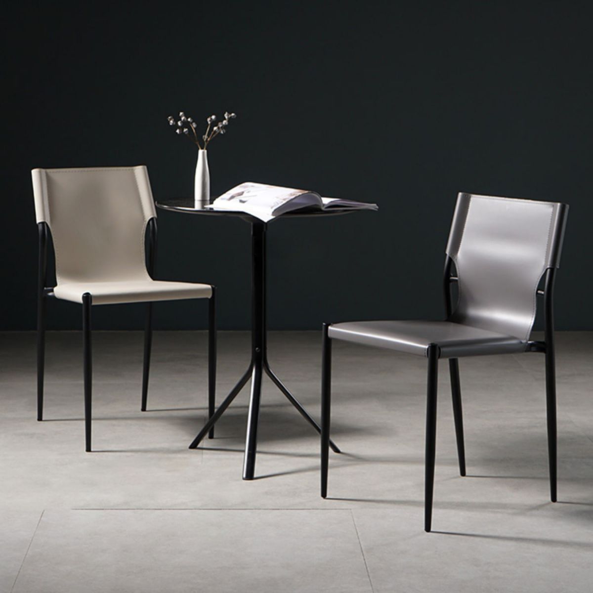 Silla de comedor de cuero de estilo industrial, silla de comedor sin brazos con respaldo sólido
