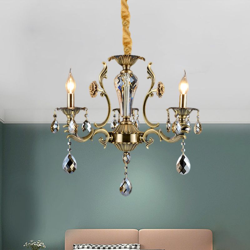 Kerzenspeisesaal Decke Hängemessung Mitte des Jahrhunderts Metallic 3 Lichter Bronze Kronleuchter Beleuchtung