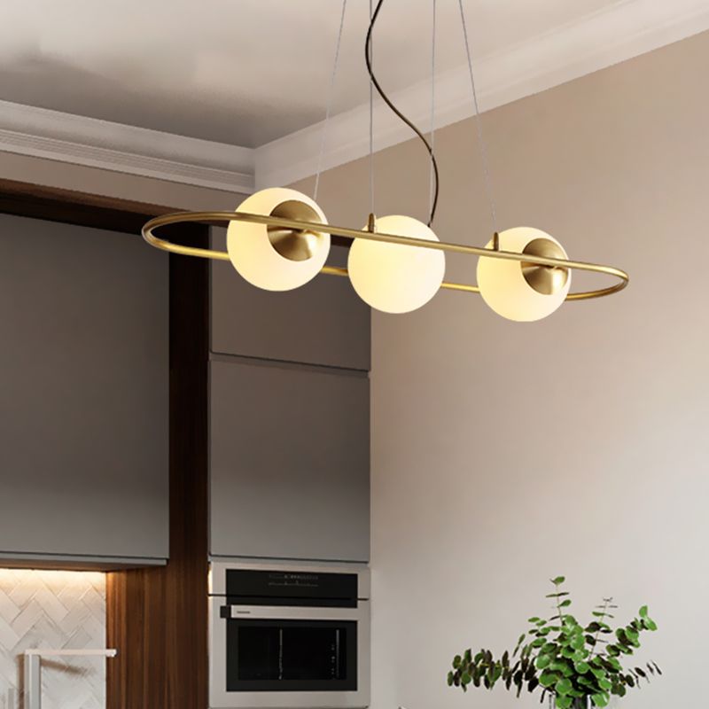 Sfera sala da pranzo lampadario in vetro smerigliato in vetro a 3 luci dopo moderno lampada a soffitto appesa con raggio di anello ovale in ottone
