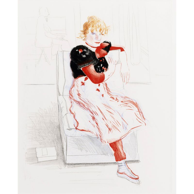 Little Girl Portrait Mural Decal in Black-Red Art Deco Wall Covering for Bedroom