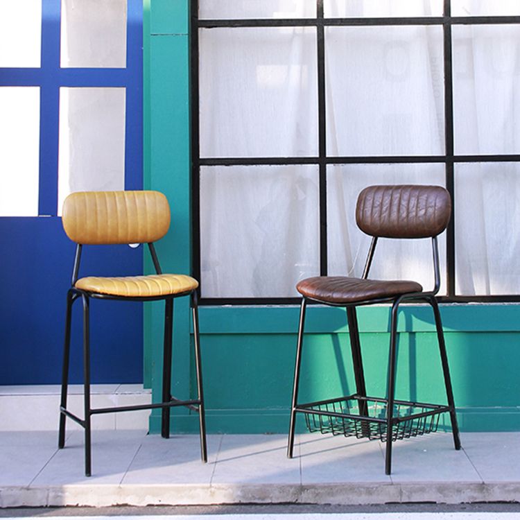 Industrial Leather Distressed Quilted Barstool Indoor Tall Stool with Rectangle Seat