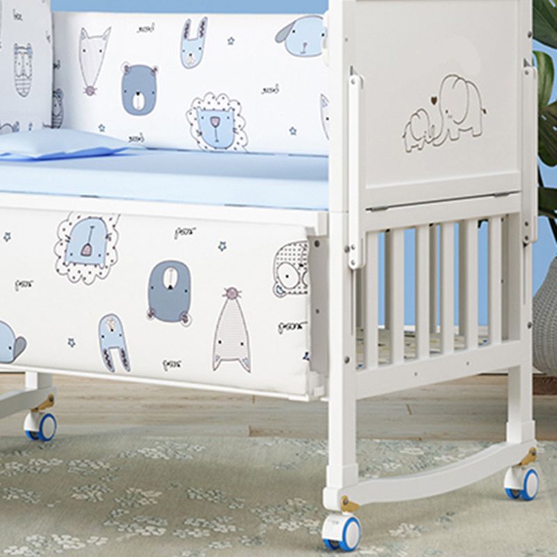 Wooden Contemporary Nursery Bed Wheels Arched Crib with Guardrail