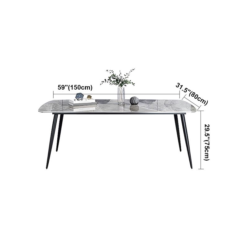Sintered Stone Dining Table Industrial Style Black 4 Legs Base Rectangle Table for Dining Room