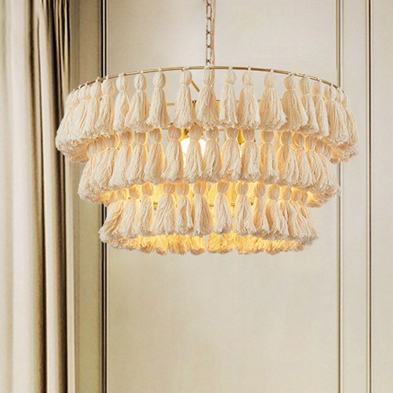 Simplicity Tiered Round Suspension Lighting Single Tassel Pendant Ceiling Light for Living Room