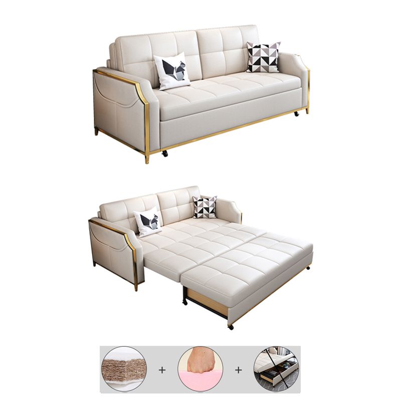 31.49" Tall White Sleeper Sofa Glam Style Biscuit Back Sofa Bed
