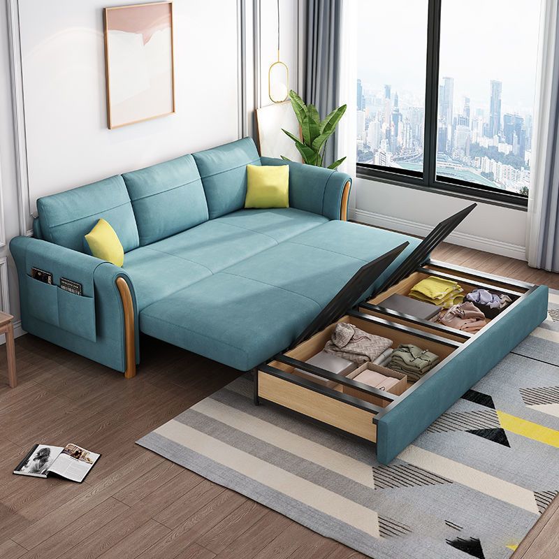 Flared Arms Futon Foldable Pillow Included Cushion Back Sleeper Sofa with Storage