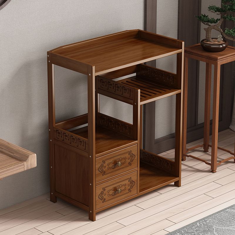 Contemporary Style Table Double Tier Wood Accent Side Table with Shelf