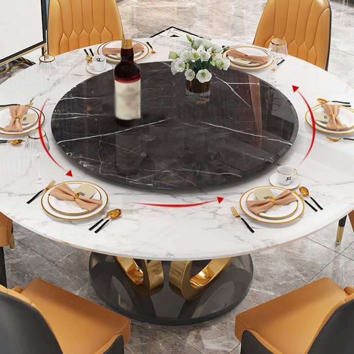 Glam 1/4/7 Pieces Round Dinette Set Sintered Stone Top Dining Table Set with Turntable