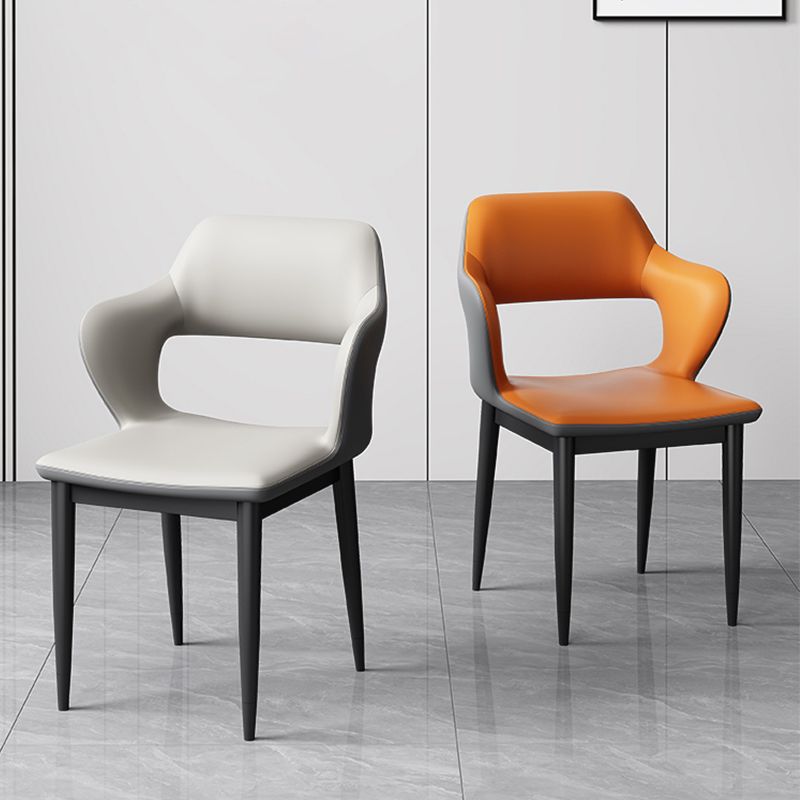 Modern Open Back Side Chair Leather Upholstered Armless Dining Chair with Metal Base