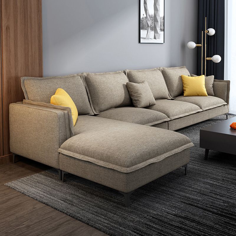 Linen Modern Square Arm Sectional 4-seater Sectional with 4 Pillows