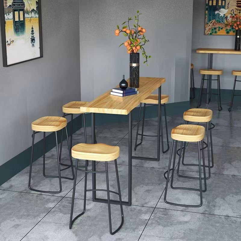 Modern Armless Backless Counter Stool Iron Bar Stool with Wooden Seat