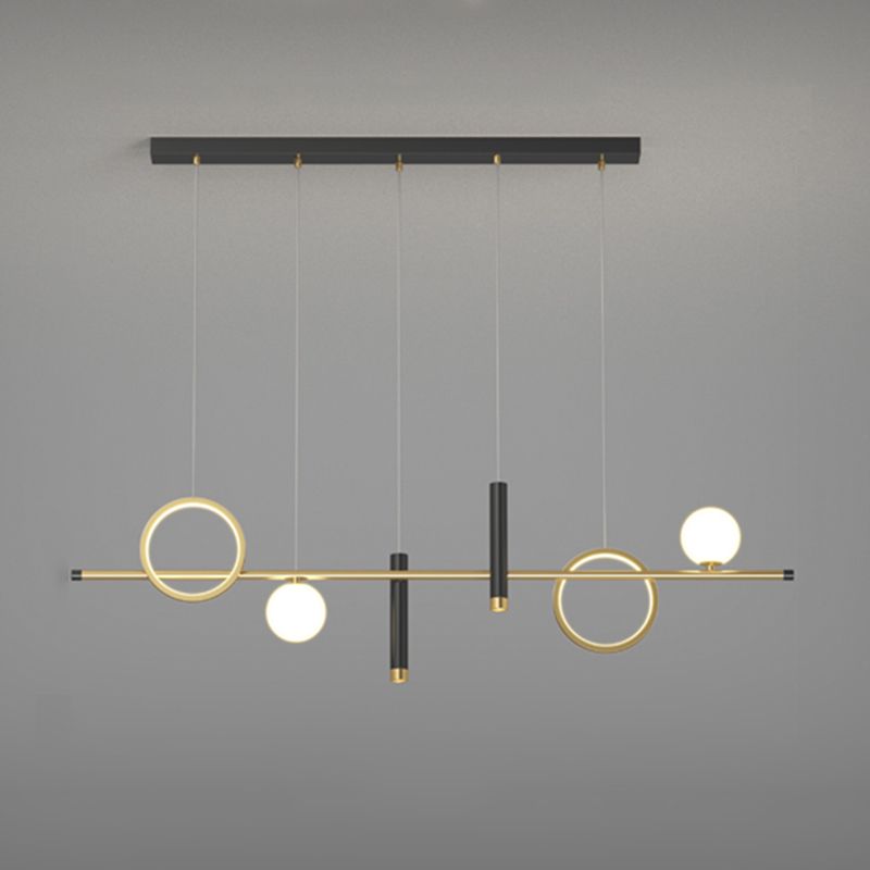 Luce a ciondolo a Linear Isola LED in ferro battuto in moderna luce gel di silice in stile di lusso in nero e oro