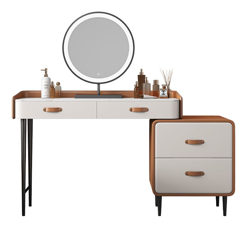 Stone Top Make-up Vanity Orange Solid Wood Vanity Dressing Table Set