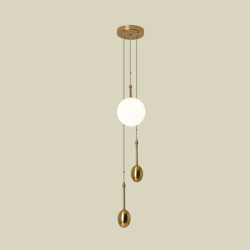 Ball Bedside Pendant Light Fixture Opal Glass 1 Light Modernist Ceiling Lamp with Dual Gold Modo Deco