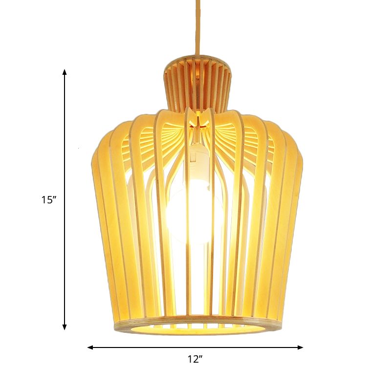 Modernismo urna/calabaza iluminación colgante de madera 1 lámpara colgante de bombilla en beige para comedor