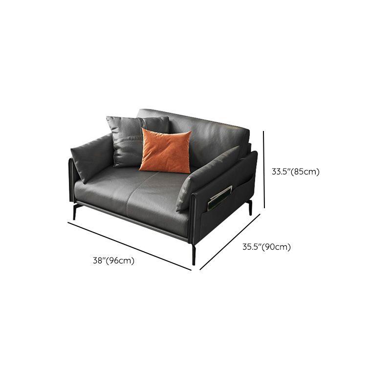 Square Arm Sofa 33.46" High Genuine Leather Sofa with Loose Back