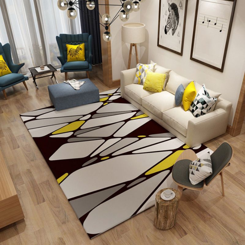 Unique Geometric Pattern Print Rug Multi-Colored Modern Rug Polyester Stain Resistant Pet Friendly Non-Slip Backing Rug for Room