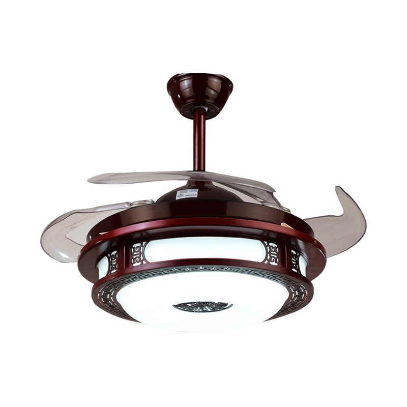 LED Round Ceiling Light Traditional Red Brown Metal Semi Mount Lighting for Bedroom, Remote Control/Wall Control