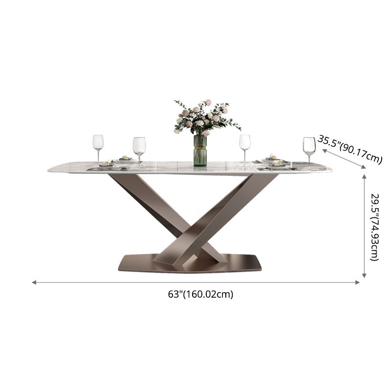 Modern Style Sintered Stone Dining Table with Standard Height Table and Rose Gold Trestle Base