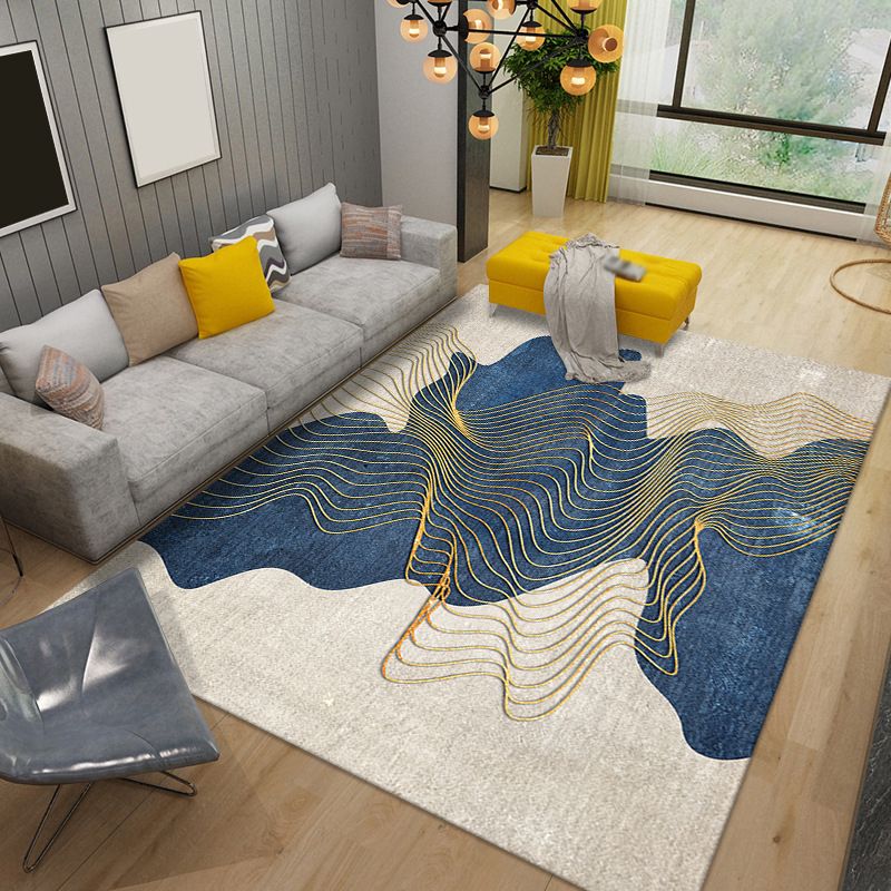 Tapis de tapis moderne noir tapis lavable de ligne irrégulière pour salle de dessin